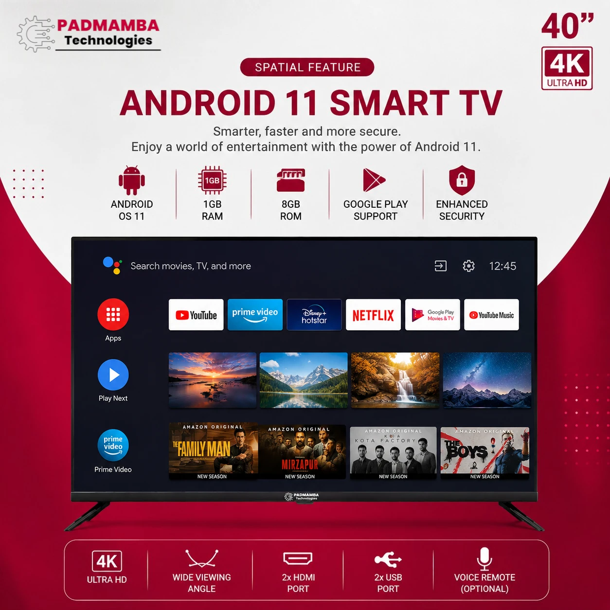 Padmamba Technologies LE40PTS8FLF 40" 4K Android Smart LED TV 5