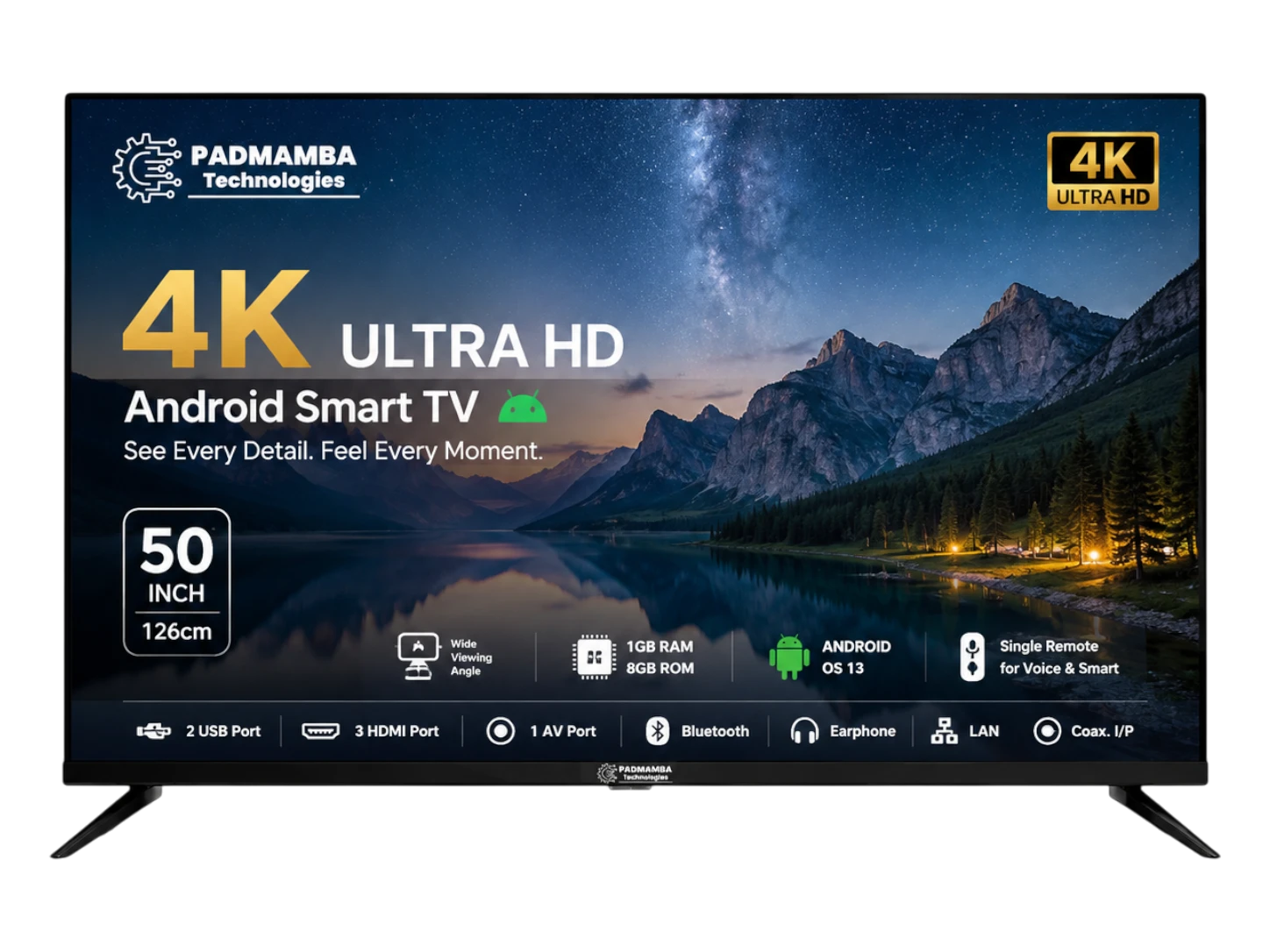 Padmamba Technologies LE50PTS8FLU 50" 4K Android Smart LED TV