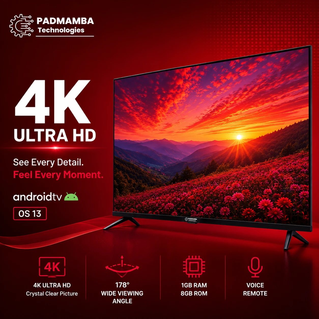 Padmamba Technologies LE55PTS8FLU 55" 4K Android Smart LED TV 5